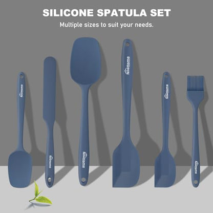 NileHome Silicone Spatula Set, 6 Packs Food Grade Kitchen Utensils with Silicone Brush Heat Resistant BPA-free Rubber Spatula for Scraping, Baking, Cooking, Mixing, Haze blue | Food-Grade Material,Heat Resistant Up to 600°F,Dishwasher Safe,BPA-Free - colo