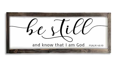 Dazingart Farmhouse Bible Verse Sign, Be Still And Know That I am God Psalm 46:10, Rustic Christian Wall Art Decor Framed Wood Scripture Sign for Bedroom (be still) - color: be still