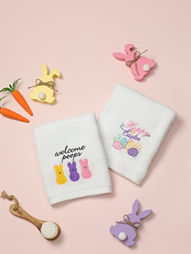 Easter Hand Towels 100% Cotton Embroidered Happy Easter Bunny Decorative Bathroom Kitchen Dish Towels Set Gift Set of 2 14x29inch - color: Easter.egg