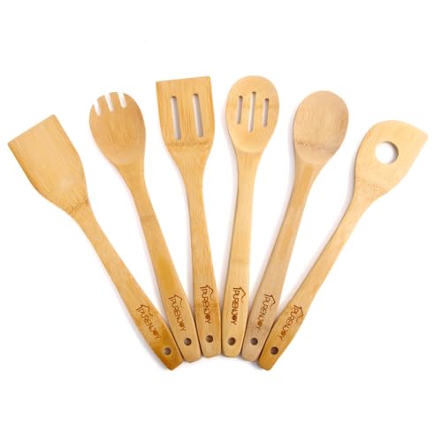 Bamboo Spatula Spoon (Sey of 6) | Nonstick Kitchen Utensil Set Cooking Utensil Set, Bamboo Wooden Spoons for Cooking Wood