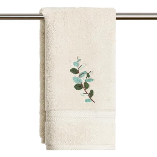 Artoid Mode 1 Pc Beige Plant Eucalyptus Embroidered Hand Towels for Bathroom, Cotton Soft Absorbent Farmhouse Decor Towels, 13.7 x 29.5 Inch - color: Beige, size: 13.7" x 29.5", 1PC