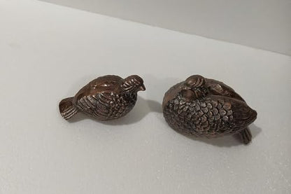 Elegant Decorative Metal Quail Partridge Pheasant Set of 2 Bird Statues with Antique Copper Finish Ideal for Home, Office, and Restaurant Decoration