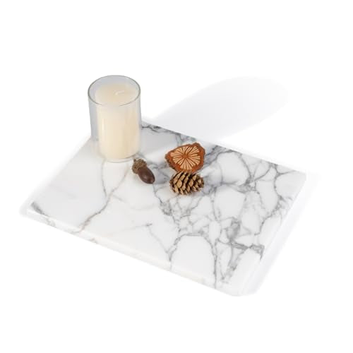 Natural Marble Board for Kitchen - 10" x 8" Stone Slab, Marble Cheese Pastry Board for Counter, Bathroom Trays, Serving Tray Jewelry Candle Plate (Arabescato) - color: Arabescato, size: 10.1" x 7.8" x 0.4"