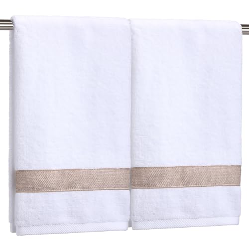 2 Pcs Farmhouse Hand Towels with Burlap Edge for Bathroom 100% Cotton Guest Fingertip Towel 29.5" x 13.8" Rustic White Hand Towels Decor for Bathroom Kitchen Hotel - color: Burlap