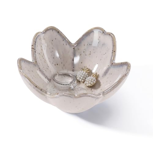Flower Ring Dish Holder,Jewelry Dish Tray,Small Trinket Tray,Jewelry Plate Bowl,Key Bowl,Decorative Plate,Mothers day Birthday Gifts for Women Friends,Ceramic Kiln effect Grey - color: Kiln effect Grey