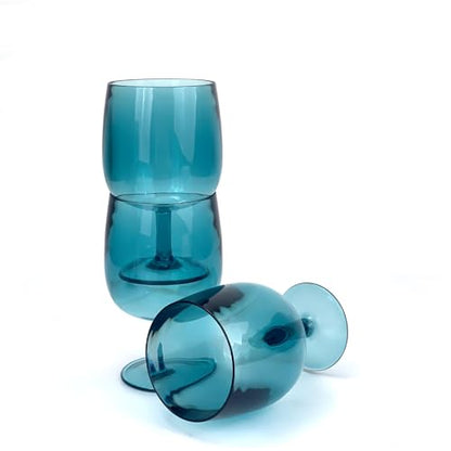 Yalin Set of 6 Unbreakable 12 oz Acrylic Plastic Wine and Water Tumbler Stackable Goblets. (Cyan, 12 oz) - color: Cyan, size: 12 oz