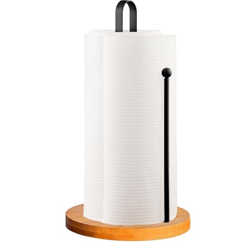 Wood Paper Towel Holder Countertop, TONLEA Kitchen Paper Towel Holder FreeStanding with Non-Slip Base for Kitchen and Bathroom Organization - color: Black, size: A