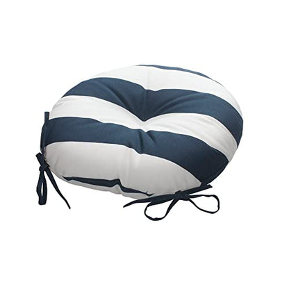 Magpie Fabrics Outdoor Round Bistro Seat Cushions with Ties, 15"x15"x4" Set of 2, Tufted Waterproof Barstool Chair Pads for Patio Home Garden Office, Navy White - color: Navy White