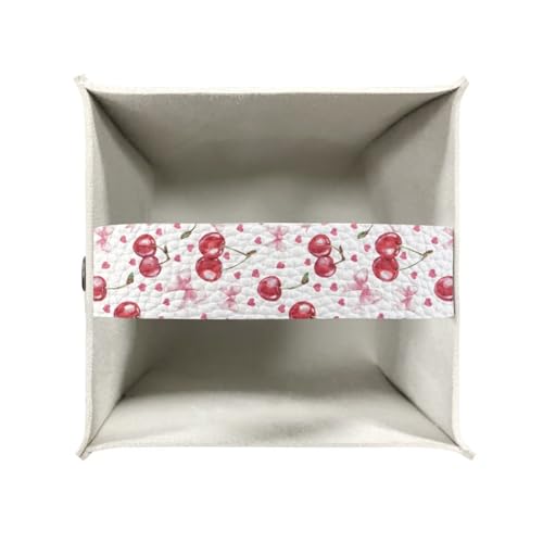 Cherry Heart Tissue Box Covers Leather PU Facial Paper Organizers Dispenser Foldable Square Facial Tissue Case for Tabletop Bathroom Night Stand - color: Cherry Heart