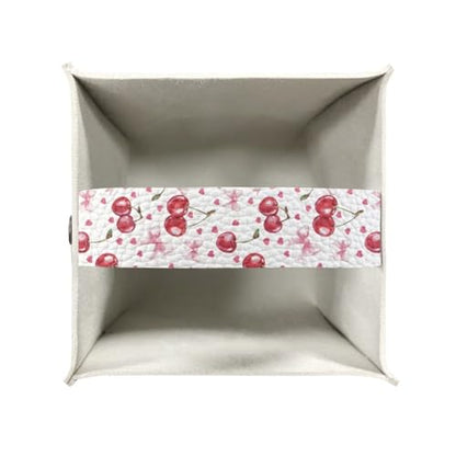 Cherry Heart Tissue Box Covers Leather PU Facial Paper Organizers Dispenser Foldable Square Facial Tissue Case for Tabletop Bathroom Night Stand - color: Cherry Heart