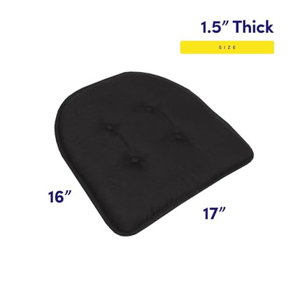 Sweet Home Collection Chair Cushion Memory Foam Pads Tufted Slip Non Skid Rubber Back U-Shaped 17" x 16" Seat Cover, 6 Count (Pack of 3), Black - color: Black, size: 6 Pack, style: Foam Pads