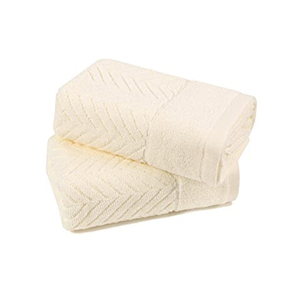YiLUOMO Beige Hand Towel Set of 2 100% Cotton Ultra Soft Highly Absorbent Terry Striped Hand Towel for Bathroom (13" X 29") - color: Beige