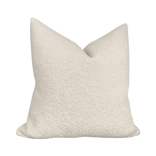 WWW.THROWPILLOW.IN Luxury Boucle Throw Pillow Cover - Textured Square Sofa Couch Accent Case for Elegant Decor in Living Room and Bedroom (20x20 Inches, Cream)