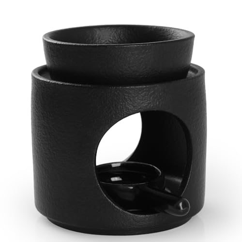WD&CD Wax Melt Ceramic Oil Burner Black, Aroma Diffuser Essential Oil Burner Aromatherapy Wax Burner with Tealight Holder, Home Bedroom Decor - color: Black