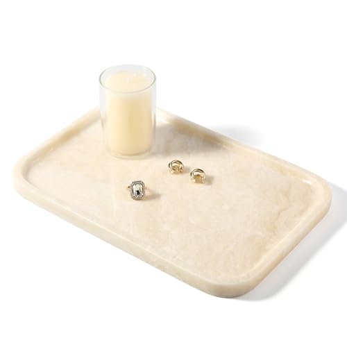 Marble Tray, 12"x8" Marble Vanity Tray for Countertop Bathroom Kitchen Dresser, Decorative Catchall Trays for Perfume Jewelry, Rectangular Stone Serving Tray(Navona) - color: Ivory