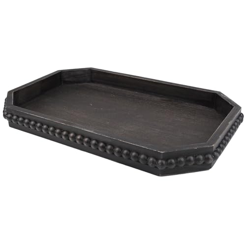 Hrastany Wood Rustic Serving Tray with Beads, Farmhouse Vintage Black Decorative Tray for Table Centerpiece, Christmas Wedding Halloween Home Decor - color: Retro Black-c8, size: 15.7" x 10.2" x 1.6"