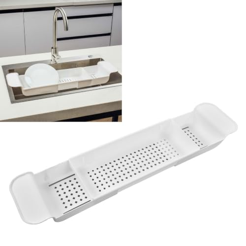 Expandable Bathtub Caddy, Multifunction Bath Tray with Secure Grips for Tub Edge, a Bathtub Organizer Rack with Dedicated Book Wine Phone Holder Bathtub (White) - color: White