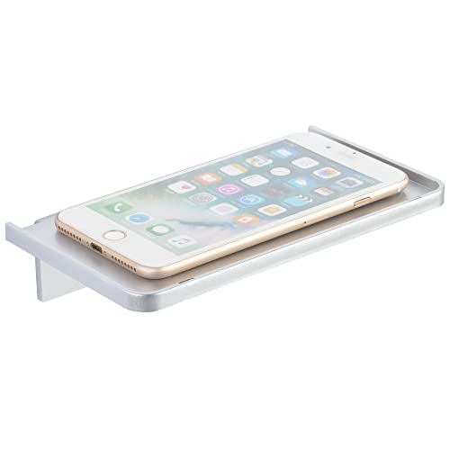 Stick-on Wall Shelf - Small Wall Mounted Adhesive Clear Acrylic Shelf Phone Holder Shelves Wipes Rack for Bathroom,Kitchen,Toilet,Office - Silver (A Set of Screws Included) - color: Silver