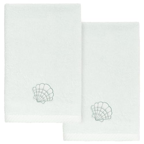 Seaside 2-Piece Fingertip Towel Set, Lustrous Seashell Design, Luxurious Turkish Cotton, Absorbent & Stylish, Chic Bathroom Accessory, 2 Fingertip Towels, Aqua - color: Aqua, size: 2 Pcs Fingertip Towel