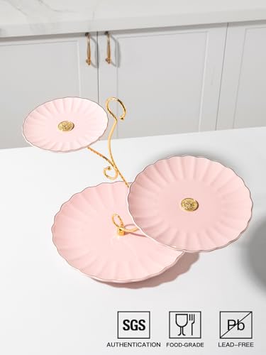 Sweejar 3 Tier Ceramic Cake Stand Wedding, Dessert Cupcake Stand for Tea Party Serving Platter (Milk Pink) - color: Milk Pink