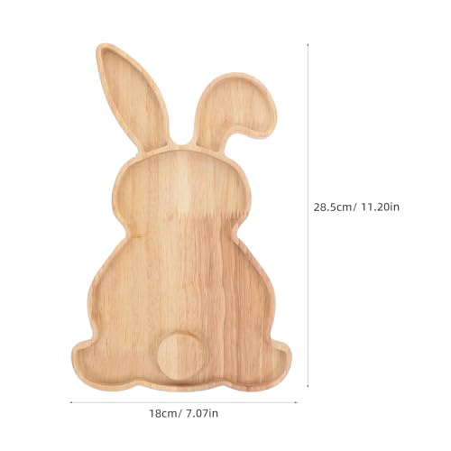 Toddmomy Easter Bunny Wooden Serving Tray, 11-Inch Rabbit Shaped Charcuterie Board, Natural Wood Fruit & Snack Platter for Easter Farmhouse Table Decor, Spring Party Appetizer Dish