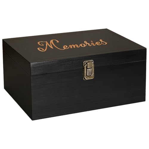 Large Wooden Memory Box for Keepsakes, Premium Black Wooden Keepsakes Box with Lid for Memories, Weddings, Engraved Memory Keepsake Box, Decorative Storage Box