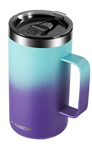 KXIAOCHEN 20 oz Insulated Coffee Mug, Coffee Cup with Lid and Wide Handle | 18/8 stainless steel, 6+ hours hot or 12+ hours cold, wide mouth, no-sweat exterior, for office, work, home and camping - color: A1.Green Purple, size: 20 ounces (1 pack)