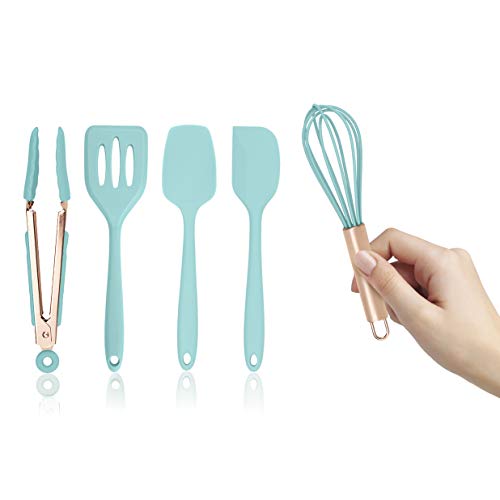 COOK WITH COLOR Silicone Cooking Utensils, Kitchen Utensil Set, Easy to Clean Silicone Kitchen Utensils, Cooking Utensils for Nonstick Cookware, Kitchen Gadgets Set, Mini, Aqua - color: Aqua, size: Mini