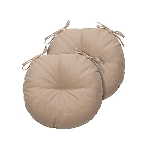 Magpie Fabrics 15" Round Bistro Seat Cushions with Ties, Set of 2, Waterproof All Weather Tufted 4" Thick Patio Chair Pads for Home Garden Dining Metal Stool - Khaki - color: Khaki