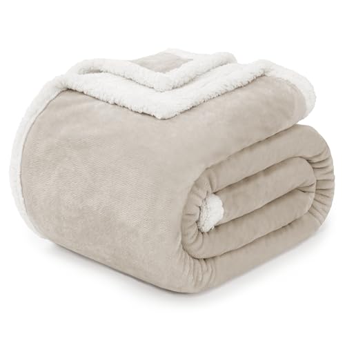 BEAUTEX Sherpa Fleece Throw Blankets Soft Fluffy Flannel Plush Cozy | Fuzzy Beige Cuddle Blanket for Couch, Bed, Sofa, Adults (50" x 60", Beige) - color: Beige, size: Throw-50"x60"