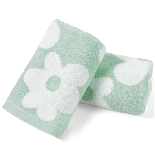 Floral Hand Towels for Bathroom - 2 Pack Cotton Face Towels 13" x 29" | Soft Decorative with Cute Daisy Prints for Guest Room, Kitchen Decor, Light Seafoam - color: Light Seafoam
