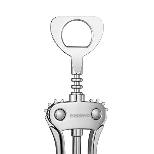 Beneno Wine Opener, Premium Wing Corkscrew Wine Bottle Opener, Silver | Durable Solid Zinc Alloy Body, Precise Sharp-Edged Screw, Ergonomic Non-Slip Grip Wing Handle, Multifunctional Bottle Openers - color: Silver