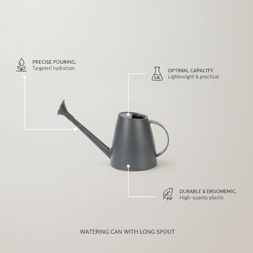 1.8L Long Spout Watering Can for Indoor Plants, Durable PP Plastic Pot Waterer with Precise Flow Control for Home Garden, Balcony & Windowsill - color: Gray
