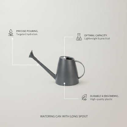 1.8L Long Spout Watering Can for Indoor Plants, Durable PP Plastic Pot Waterer with Precise Flow Control for Home Garden, Balcony & Windowsill - color: Gray