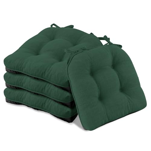 Basic Beyond Chair Cushions for Dining Chairs 4 Pack, Chair Cushion with Ties and Non Slip Backing, 15.5 x 15.5 inches Tufted Chair Pads for Dining Chairs(Forest Green) - color: Forest Green, size: 4 Count (Pack of 1)