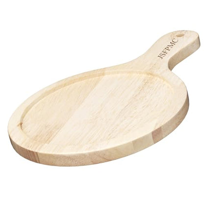 Rubber Wood Board with Handle, Round Serving Board, Dining Board, Chopping Board for Meat, Cheese Board, Vegetables, Bread, Charcuterie, Small 10.6"x7"x0.6" - size: 10.6"L x 7"W