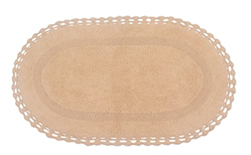 Home Weavers Hampton Crochet Reversible Bathmat 100% Cotton Bathroom Rugs Set, Washable Rug, Extra Soft and Absorbent Bath Rug, Kitchen Mat, Bath Mat Set, Mat Non Slip, 24"x40" Rectangle, Linen - color: Linen, size: 2' x 3'4" (Oval)