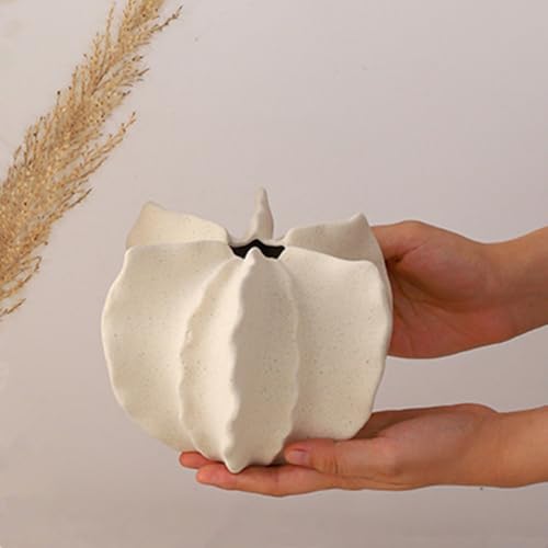White Ceramic Vase Modern Home Decor, Unique Vase Round Matte Donut Vases for Pampas Grass, Neutral Boho Nordic Minimalism Style Flower Vases for Living Room Wedding Dinner Table Party (W231White