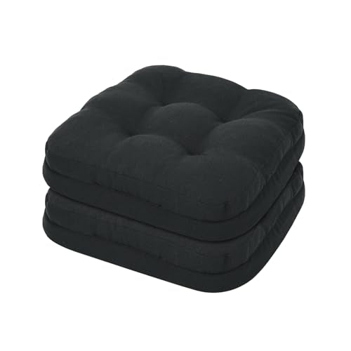 baibu Set of 2 Dining Chair Cushions, Dual-Layer Patent Design Memory Foam Kitchen Chair Cushions, Non-Slip Seat Pads with Ties, 16.5 x 16.5 x 3.5in, 2 Pack, Pure Black - color: Black, size: 2 Count (Pack of 1)