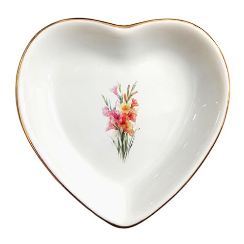 August Gladiolus Flower Ring Dish-Floral Jewelry Dish for Hippie,Nature,Pace-January Flower for Mom,Mother-in-law,Step Mom,Godmother,Aunt,Grandma,Sister,Friend-Virgo Birthday Gifts - style: 8 - August (Gladiolus)