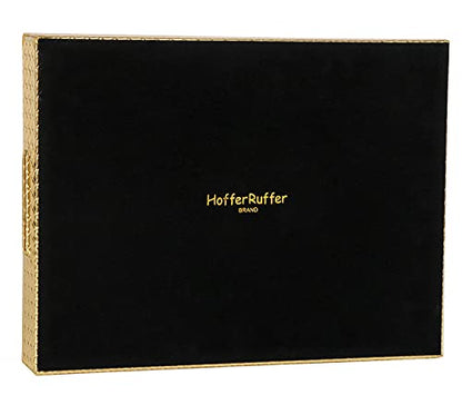 HofferRuffer Rectangle Serving Tray with Hole Handles for Coffee Table, Breakfast, Tea, Food, Butler - Countertop, Kitchen, Vanity Serve Tray, 16.2 x 12.2 x 2 inches, Faux Leather (Gold) - color: Gold