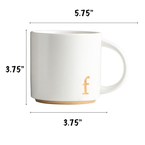 COLLECTIVE HOME Ceramic Coffee Mug, 15 oz Monogram Cup with Gift Box(f) | Dishwasher Safe, Engraved Gold Letter , Personalized Housewarming Birthday Present, Christmas Thanksgiving Mothers Day Gifts - color: gold-f