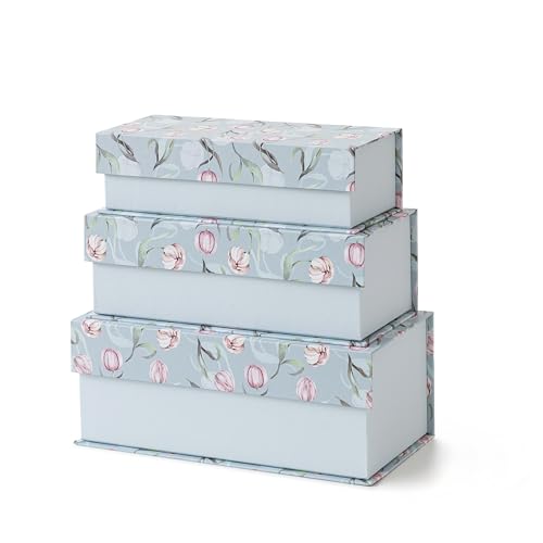 Soul & Lane - Decorative Storage Boxes with Lids, Set of 3, Spring Classic | Cardboard Memory Keepsake Boxes with Magnetic Closure for Photos and Documents, Floral Gift Organizers for Home Decor - color: Spring Classic