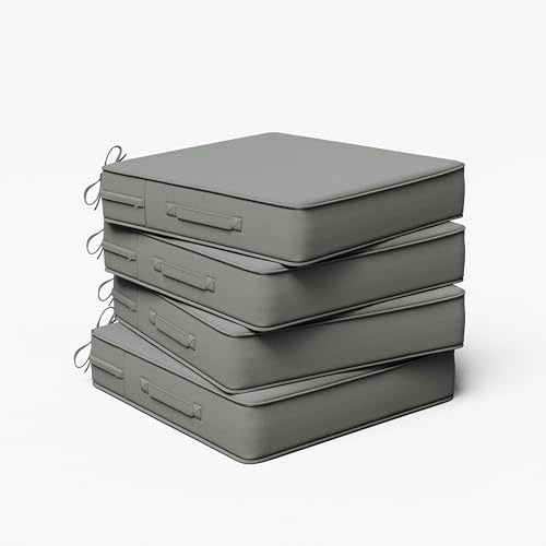 Outdoor Chair Cushion 19 x 19 x 4 Inches Patio Furniture Outdoor Waterproof Seat Cushion, Patio Chair Cushion with Handles and Ties, Square Dining Chair Cushion Set of 4, Light Grey - color: Light Grey, size: 19×19×4 in