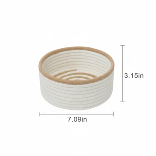Set of 3 Small Woven Baskets, Mini Round Storage Baskets for Organizing, Decorative Boho Rope Baskets for Bathroom, Nursery, Desk, Tiny Bin for Makeup, Jewelry, Small Items, White & Jute