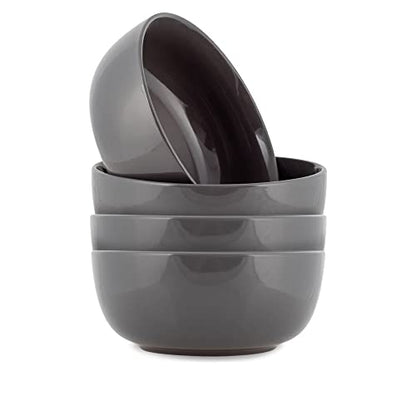 Elanze Designs Bistro Glossy Ceramic 7 inch Dinnerware Bowls Set of 4 - Perfect for Everyday uses from Pasta to Salad, Cereal to Ice cream, Ramen to Pho, Charcoal Grey - color: Charcoal Grey, style: 7 inch Cereal Salad