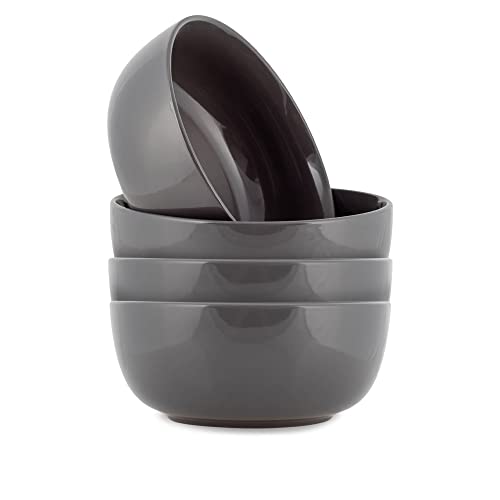 Elanze Designs Bistro Glossy Ceramic 6.5 inch Dinnerware Bowls Set of 4 - Perfect for Everyday uses from Soup, Pasta, Salad, Cereal, Ice cream, Ramen and Pho, Charcoal Grey - color: Charcoal Grey, style: 6.5 inch Soup