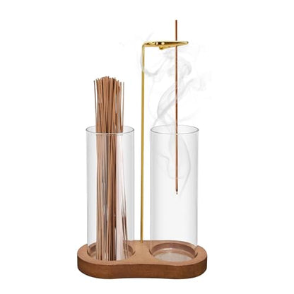 2-in-1 Incense Holder for Sticks: Incense Burner with Ash Catcher | Burner Holder for Home Room House Office Apartment Decor - Wooden Decorations Accessories for Meditation Yoga Spa