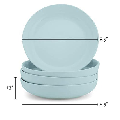 Elanze Designs Bistro Glossy Ceramic 8.5 inch Shallow Pasta Dinner Bowls Set of 4 - Perfect for Everyday uses from Italian Style Pasta to Caesar Salad, and Ramen to Pho, Ice Blue - color: Ice Blue, style: 8.5 inch Dinner