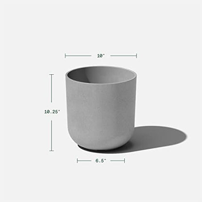 Veradek Round Lima Plastic Planter Pots for Indoor/Outdoor Garden Use, Gray, Suitable for Small to Large Succulent Plants, Flowers, Modern Interior Plants | Made From a Durable Plastic-Stone Composite With Pre-Drilled Drainage Holes. Modern Porch/Patio Dé